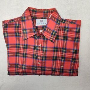 Viyella Shirt Men Large Red Plaid Flannel Long Sleeve Button Up Wool Cotton HOLE